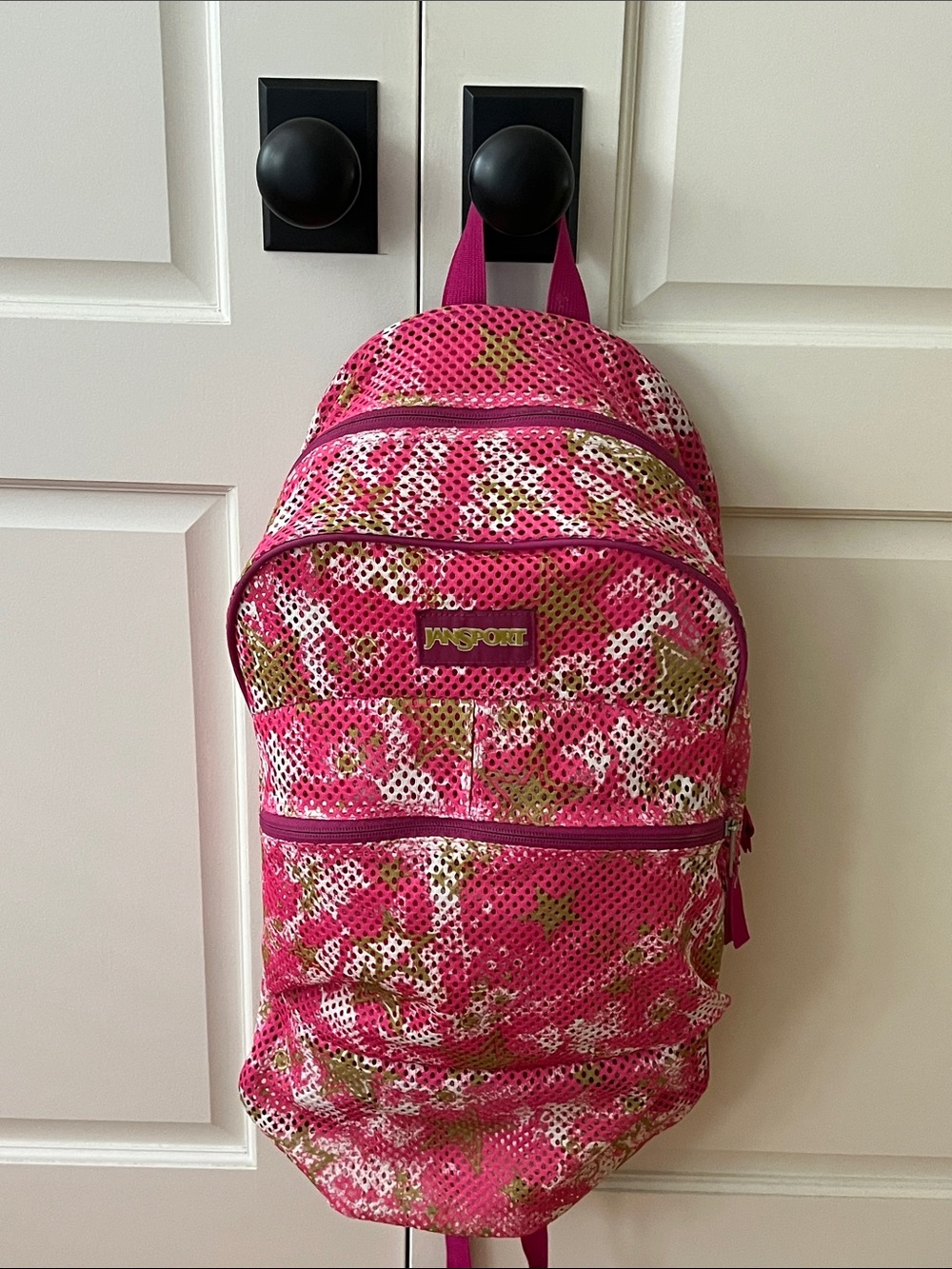 Rare JanSport TDN7 Big Student Backpack Pink Yellow Stars Jojo Siwa